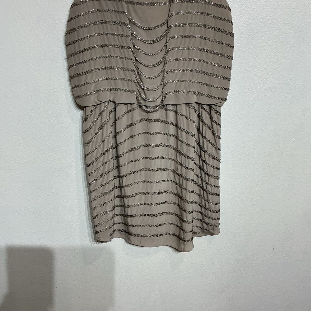 INC Taupe Silk Beaded Mini Dress Sleeveless Draped Chain Detail Dress Sz 10 - Picture 4 of 12